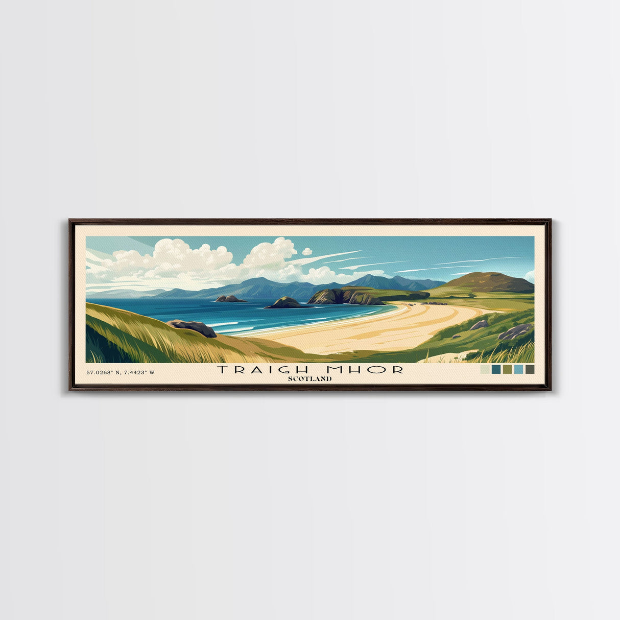 Traigh Mhor, Scotland Panoramic Beach Print, Vacation Gift, Scotland Wall Art, Framed Canvas Print, Framed Beach Painting