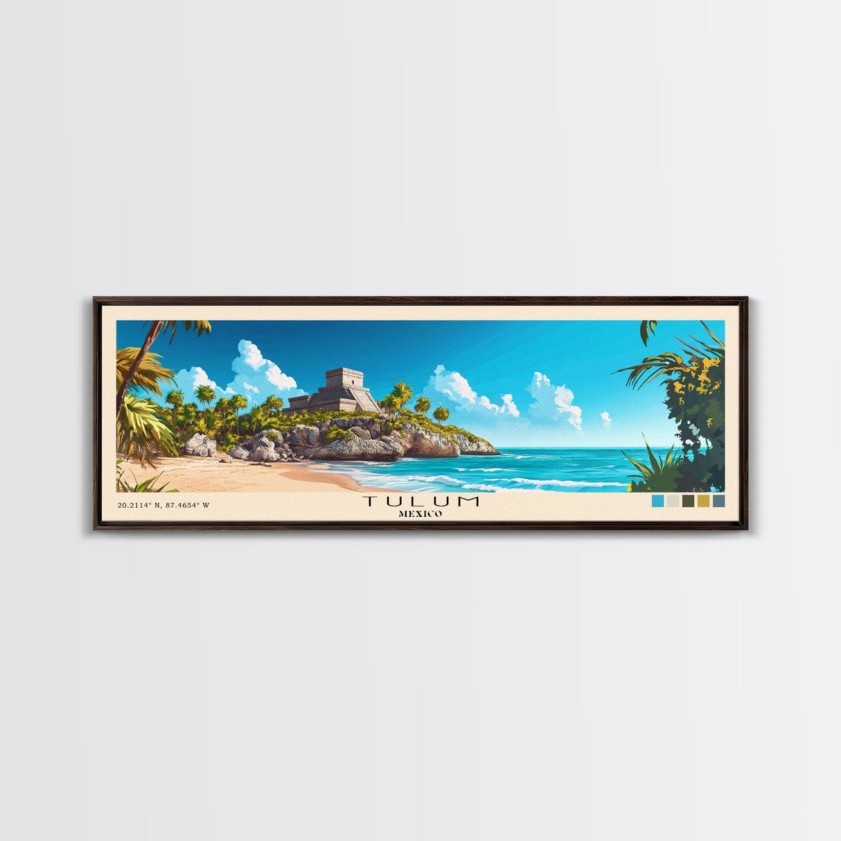 Tulum, Mexico Panoramic Print, Vacation Gift, Mexico Wall Art, Beach Painting, Beach Decor, Large Wall Art, Wood Frame Art