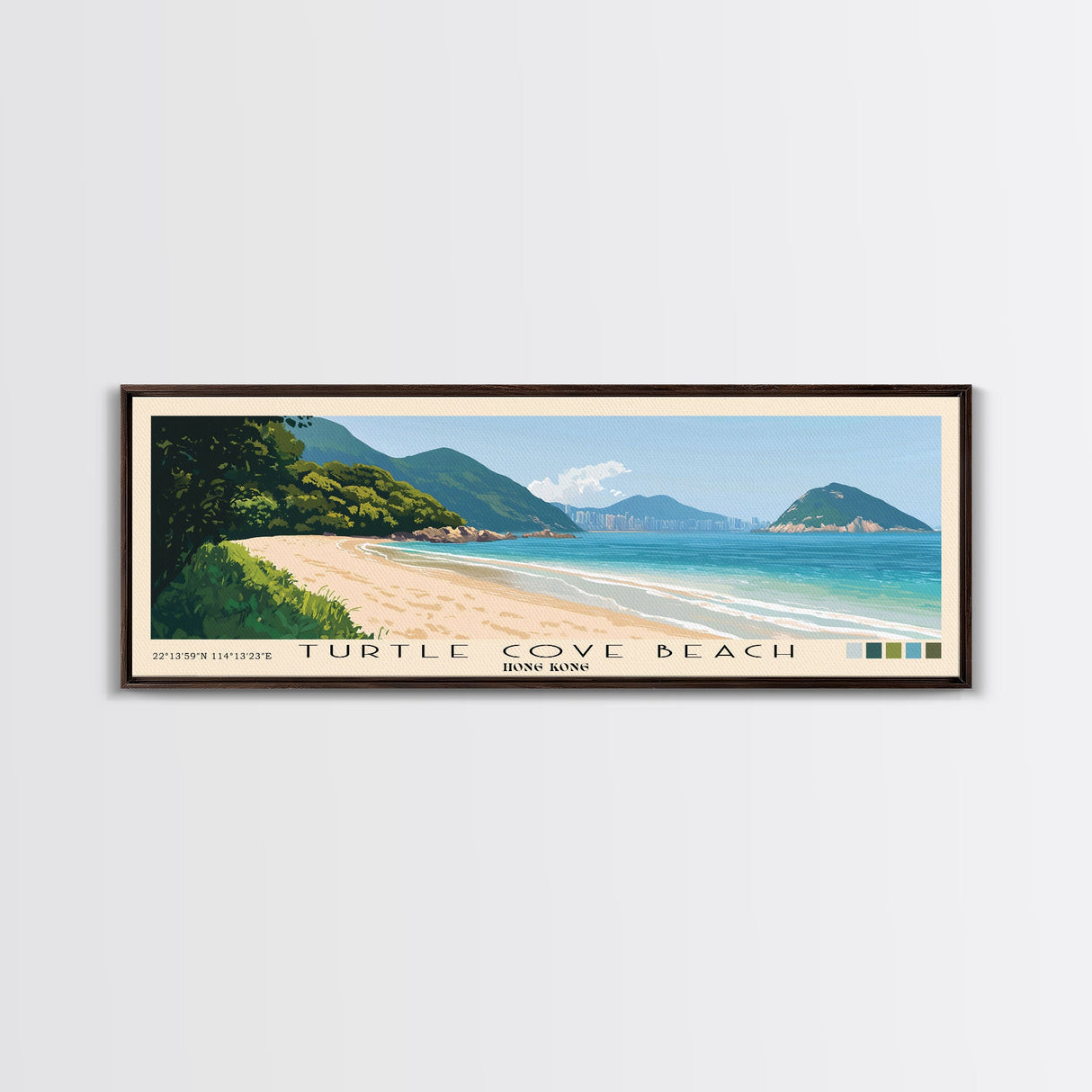 Turtle Cove Beach, Hong Kong Panoramic Print, Vacation Gift, Hong Kong Wall Art, Beach Painting, Beach Decor, Beach Or Lakehouse Art