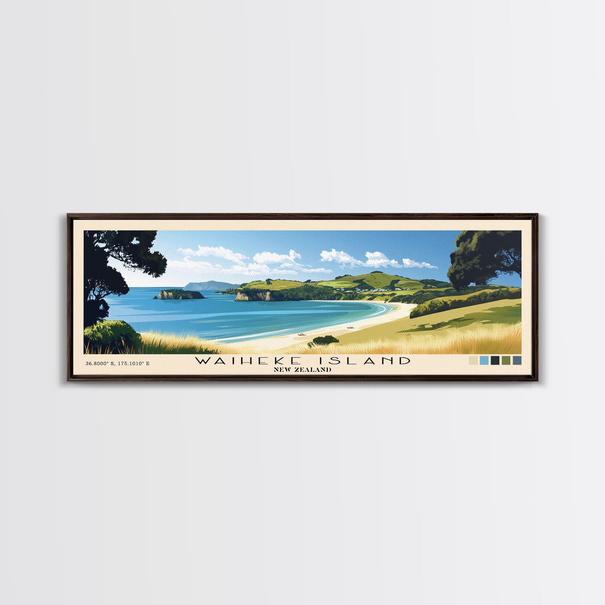 Waiheke Island, New Zealand Panoramic Print, Vacation Gift, New Zealand Wall Art, Beach Painting, Beach Decor, Beach Or Lakehouse Art