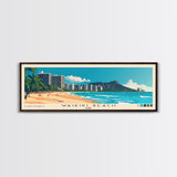 Waikiki Beach, Oahu Panoramic Beach Print, Vacation Gift, Oahu Wall Art, Beach Painting, Beach Decor, Beach Painting