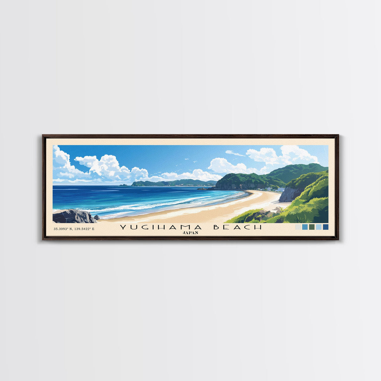 Yugihama Beach, Japan Panoramic Beach Print, Vacation Gift, Japan Wall Art, Beach Painting, Beach Decor, Beach Painting