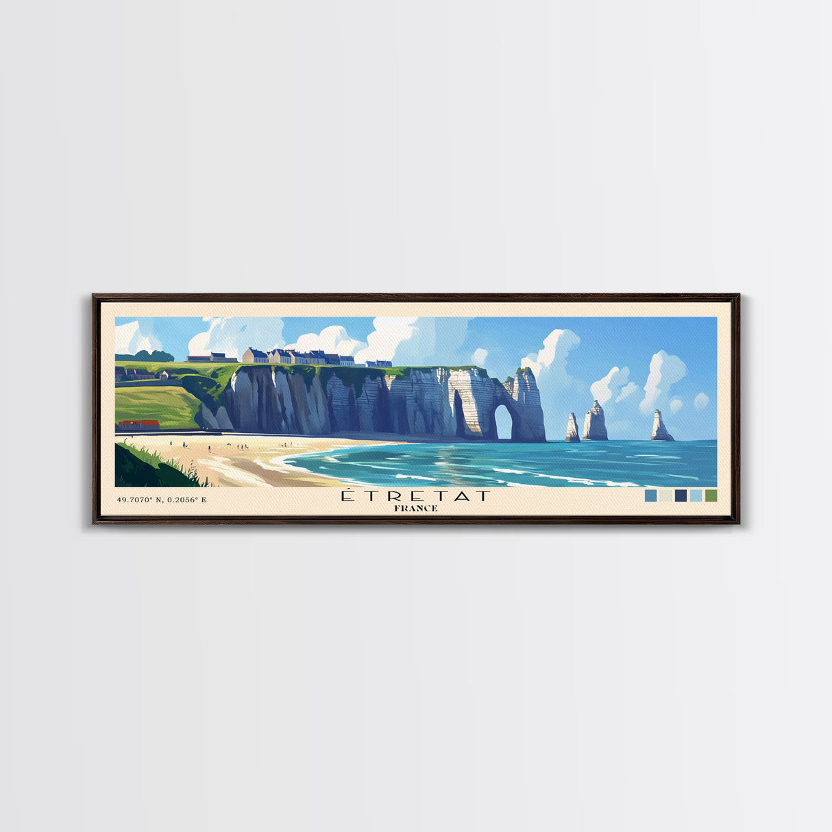 Étretat, France Panoramic Beach Print, Vacation Gift, France Wall Art, Beach Painting, Beach Decor, Beach Painting