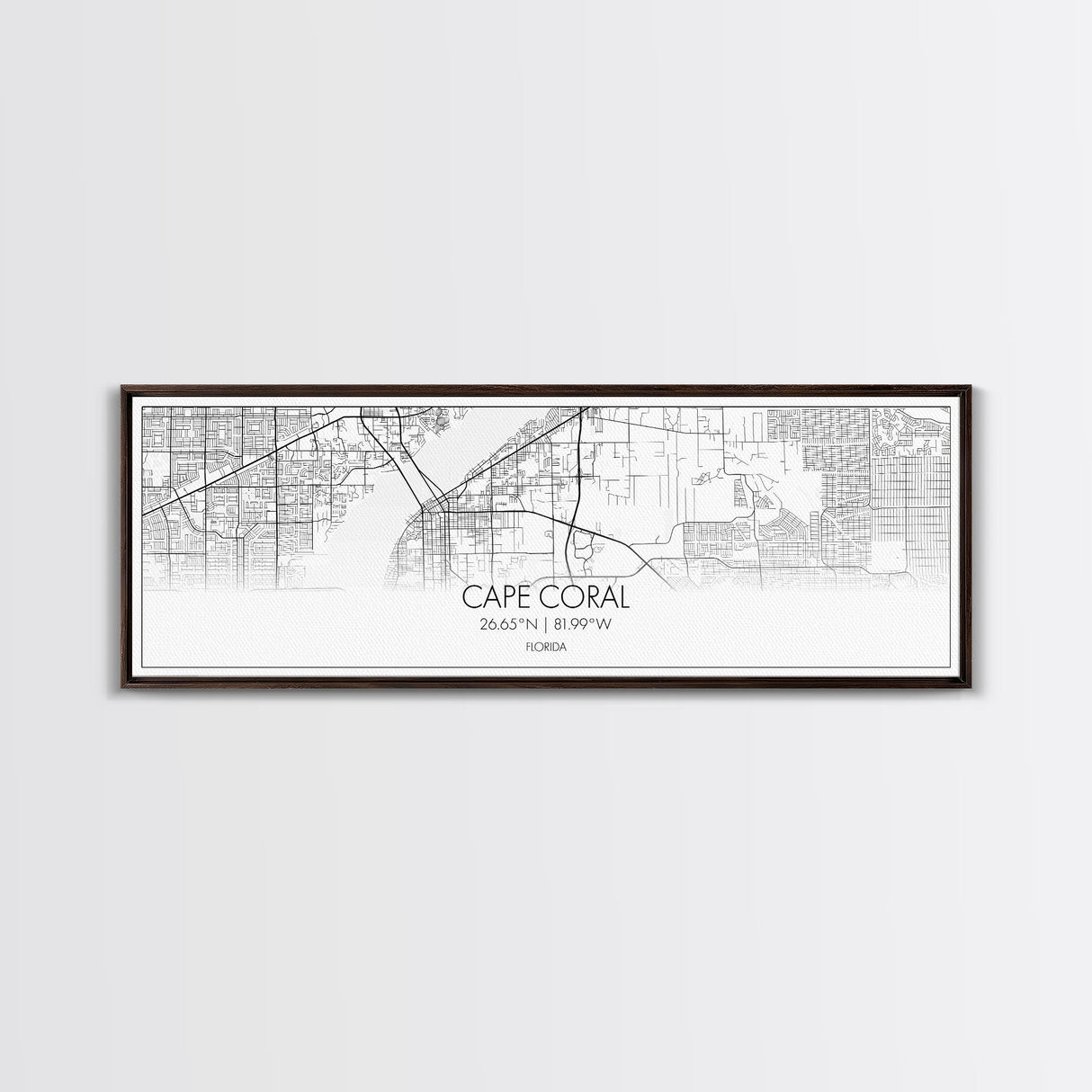 Panoramic Cape Coral City Map, Florida Art, Map Print, Minimalist Wall Art, Canvas Art, Housewarming Gift, Street Map Art, Closing Gift