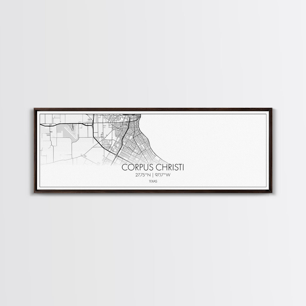 Panoramic Corpus Christi City Map, Texas Art, Map Print, Minimalist Wall Art, Canvas Art, Housewarming Gift, Street Map Art, Closing Gift