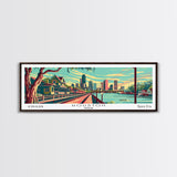 Houston Texas Panoramic Travel Poster Framed Canvas Print, Mid Century Modern Art, Pop Art Style, Wall Art, Living Room Decor, Home Decor, Retro Style Art