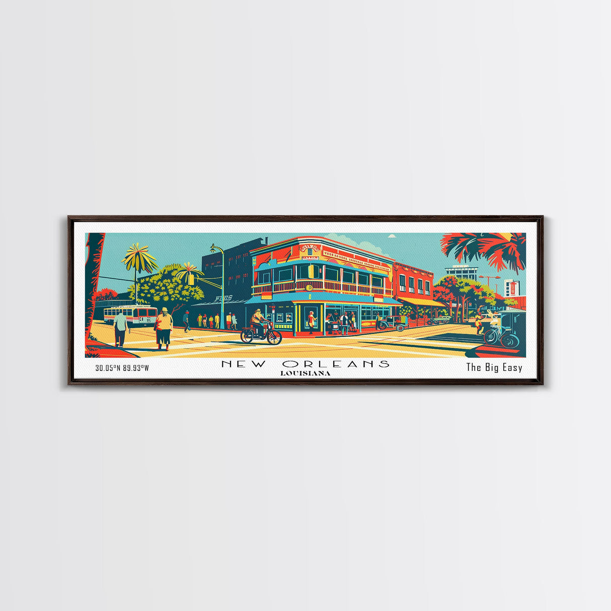 New Orleans Louisiana Panoramic Travel Poster Framed Canvas Print, Mid Century Modern Art, Pop Art Style, Wall Art, Home Decor, Retro Style Art