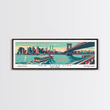 New York New York Panoramic Wall Art Framed Canvas Print, Travel Poster, Mid Century Modern Art, Pop Art Style, Wall Decor, Office Wall Art