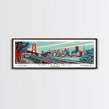 San Francisco California Panoramic Travel Poster Framed Canvas Print, Mid Century Modern Art, Pop Art Style, Wall Art, Home Decor, Retro Style Art