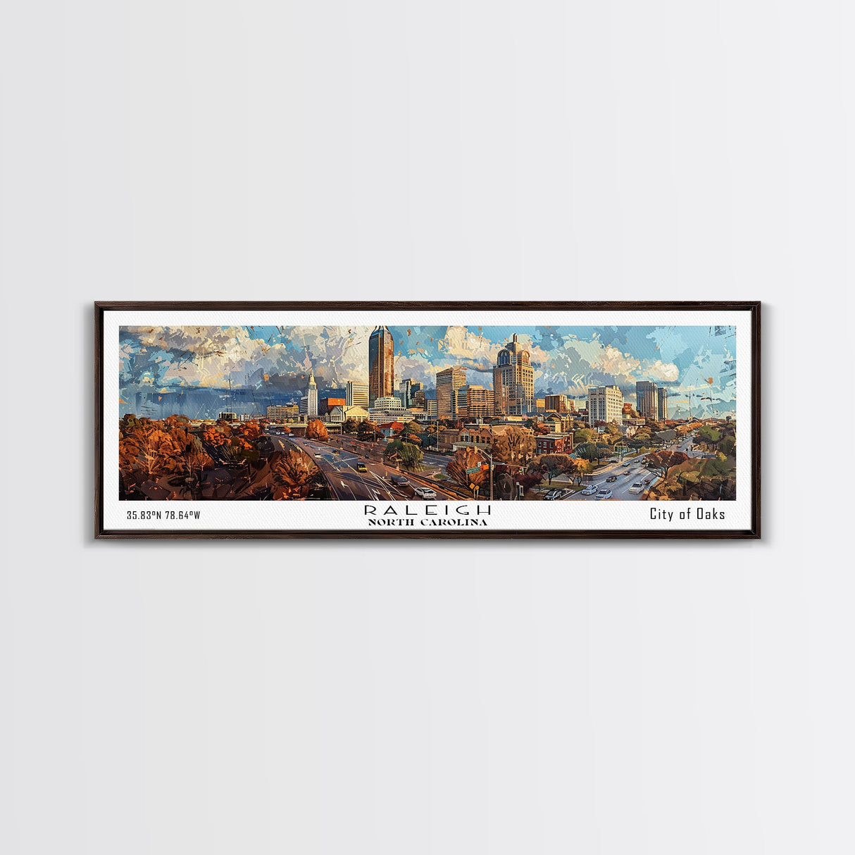 Raleigh North Carolina Panoramic Print, Artistic Framed Canvas Print, City Travel Poster, Home Decoration, Wall Art, Gift Idea