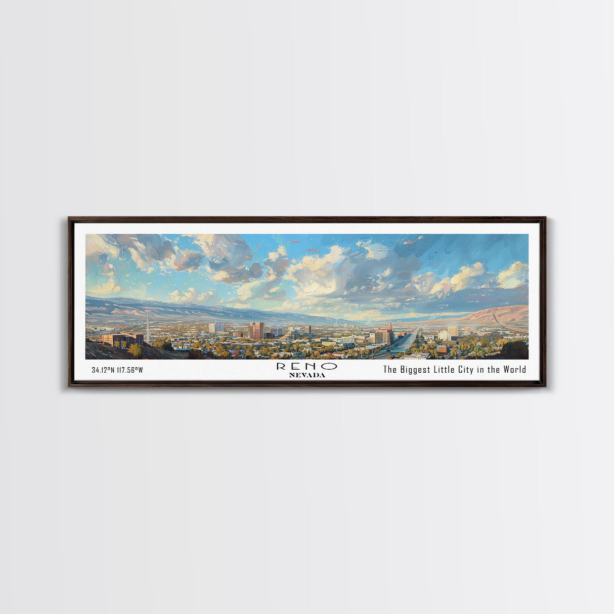 Reno Nevada Panoramic Print, Trendy Framed Canvas Print, City Travel Poster, Home Wall Art, Living Room Decoration, Unique Gift