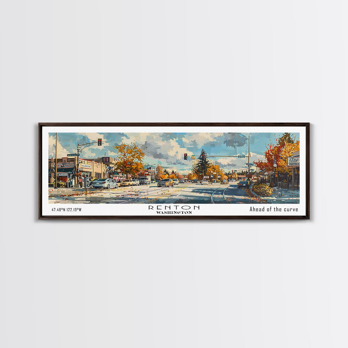 Renton Washington Panoramic Print, Elegant Framed Canvas Print, Travel Poster Art, Home Decoration, Wall Art, Office Gift