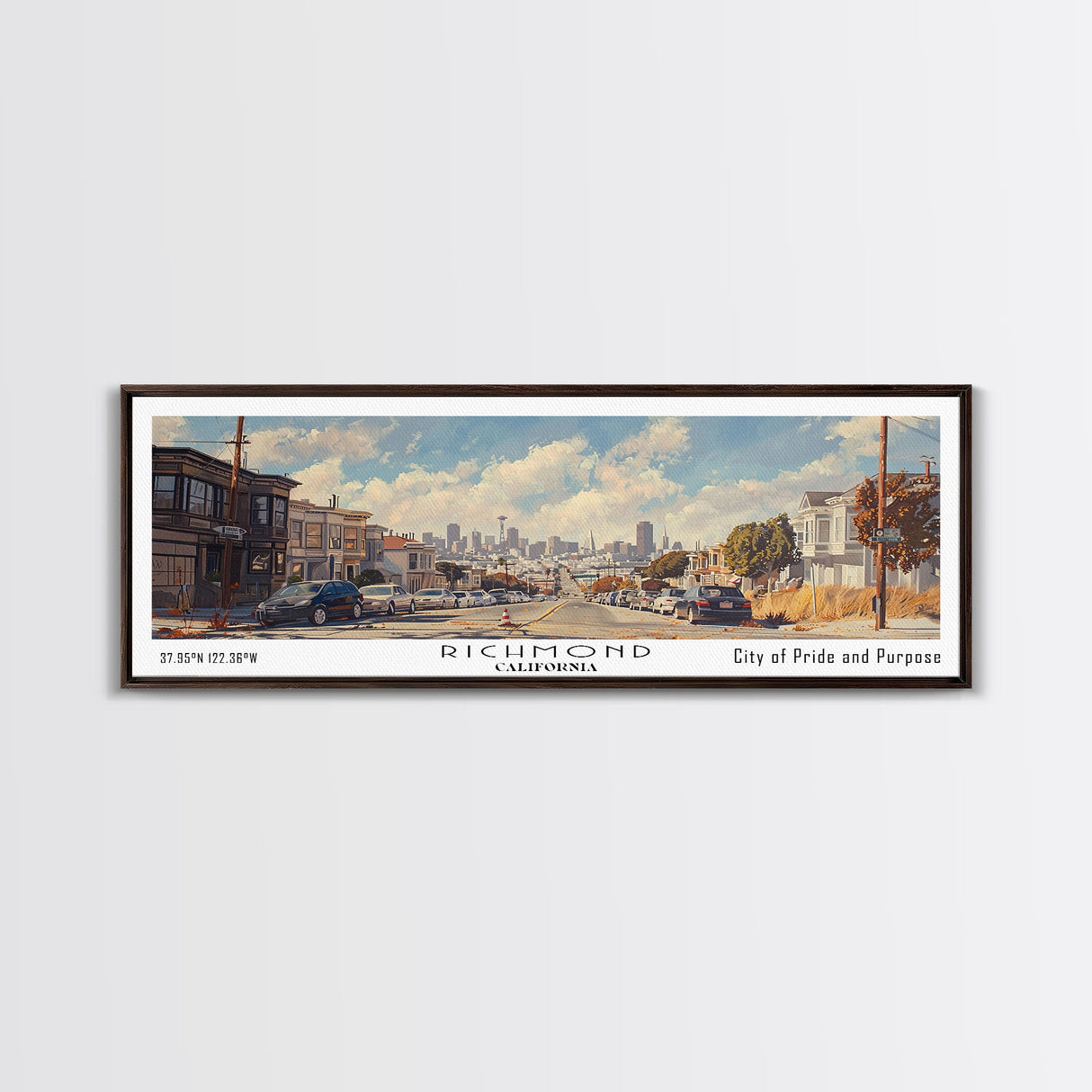 Richmond California Panoramic Print, Stylish Framed Canvas Print, City Travel Poster, Home Decoration, Living Room Wall Art