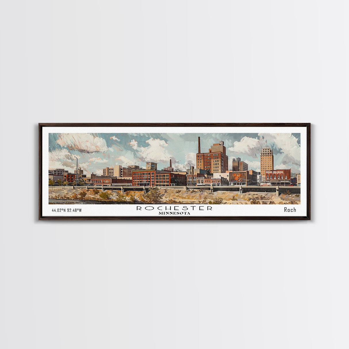 Rochester Minnesota Panoramic Print, Modern Framed Canvas Print, City Travel Poster, Home Decoration, Wall Art, Office Gift