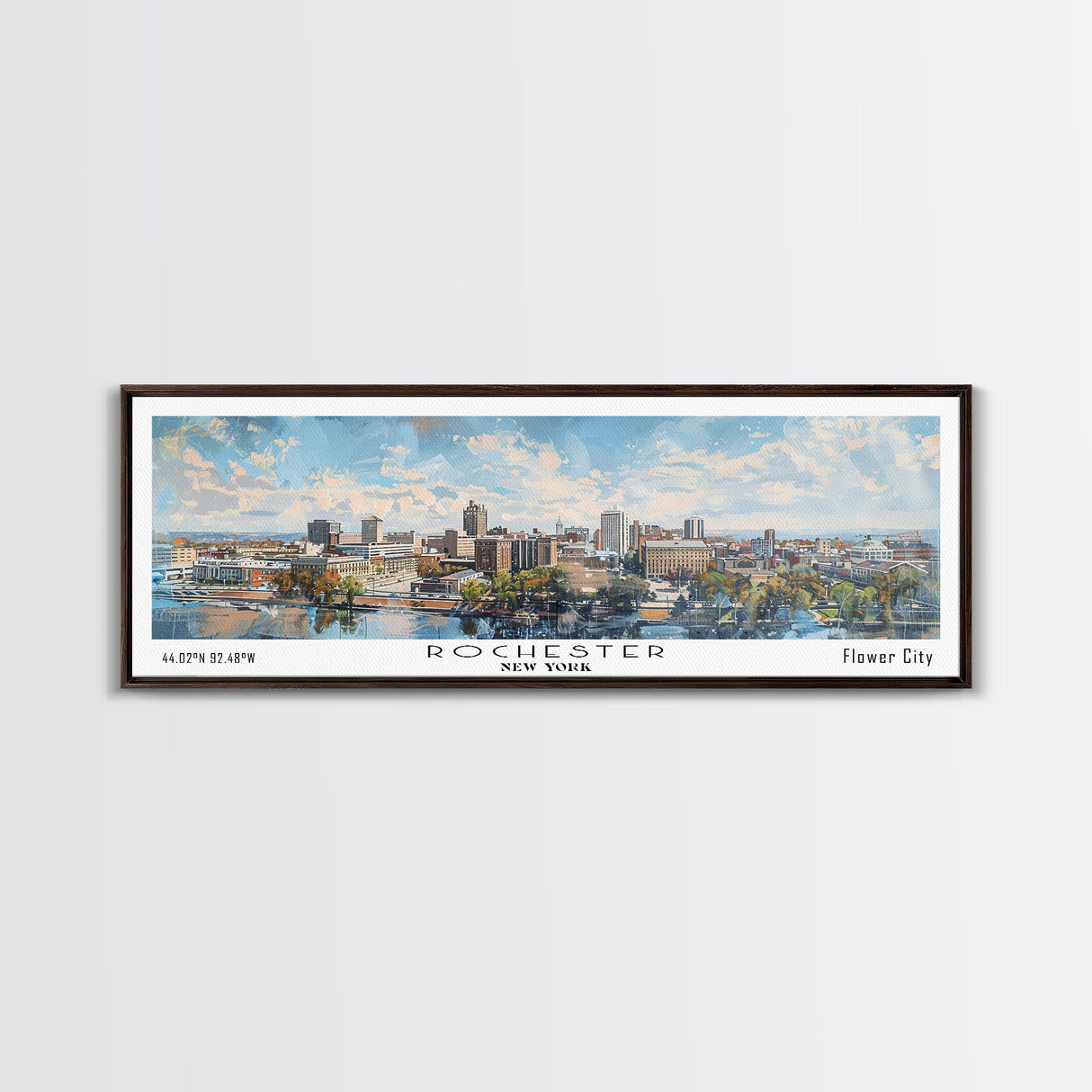 Rochester New York Panoramic Print, Stylish Framed Canvas Print, Travel Poster Art, Home Decoration, Living Room Wall Art