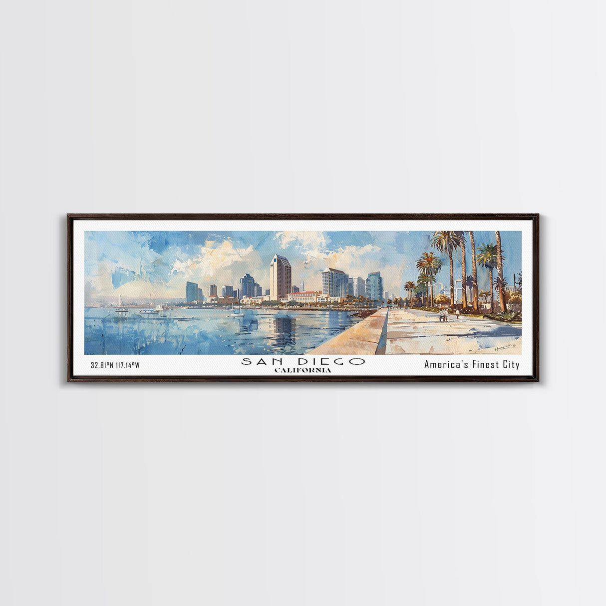 San Diego California Panoramic Print, Creative Framed Canvas Print, Travel Poster Art, Living Room Decor, Office Wall Art