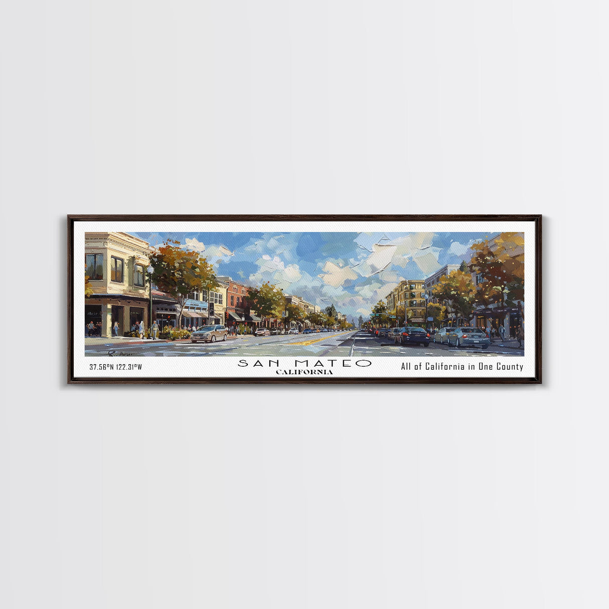 San Mateo California Panoramic Print, Stylish Framed Canvas Print, Travel Poster Art, Living Room Decor, Home Wall Art