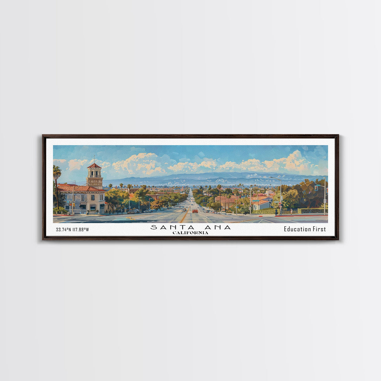 Santa Ana California Panoramic Print, Trendy Framed Canvas Print, City Travel Poster, Home Decoration, Wall Art, Gift Idea