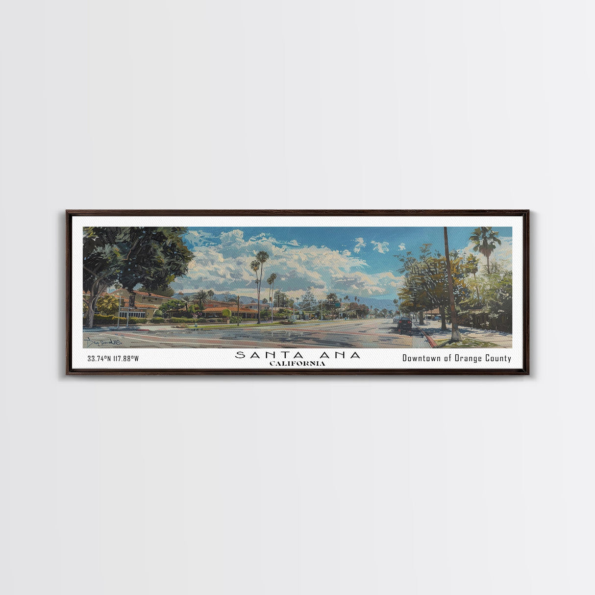 Santa Ana California Panoramic Print, Elegant Framed Canvas Print, Travel Poster Art, Home Decor, Living Room Wall Art