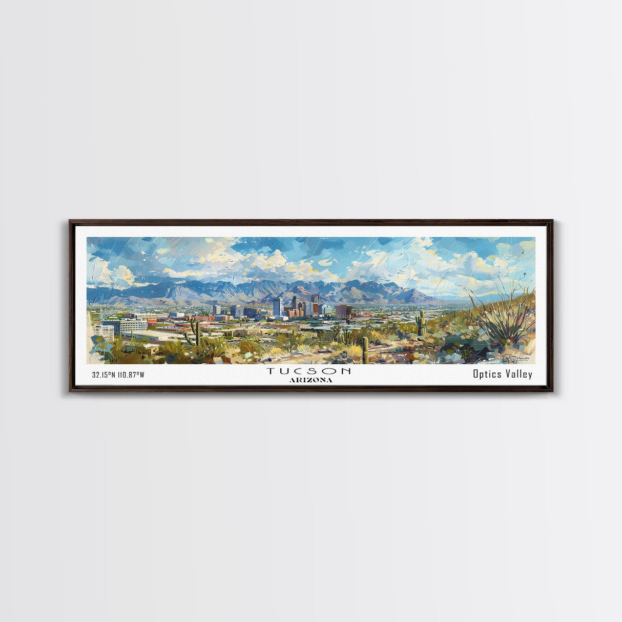 Tucson Arizona Panoramic Painting, Framed Canvas Print, Retro Travel Poster, Artistic Wall Art, Unique Living Room Decor, Office Gift Idea