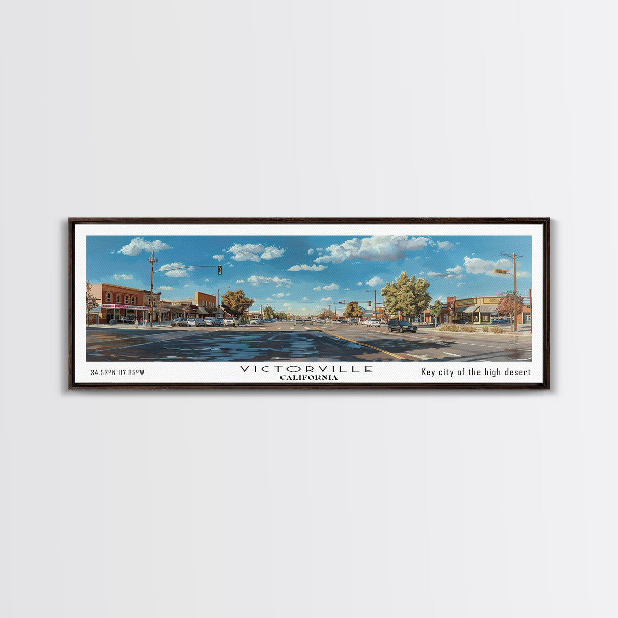 Victorville California Panoramic Wall Art, Framed Canvas Print, Retro Style Travel Poster, Unique Home Decor, Artistic Office Piece, Original Gift