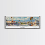 West Covina California Panoramic Framed Canvas Print, Retro Travel Poster, Unique Wall Art, Artistic Living Room Decor, Office Gift, Original Artwork