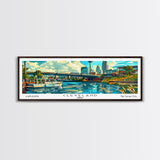 Cleveland Ohio Panoramic Wall Art Framed Canvas Print, Mid Century Modern Art, Pop Art Style, Travel Poster, Home Decor, Retro Style