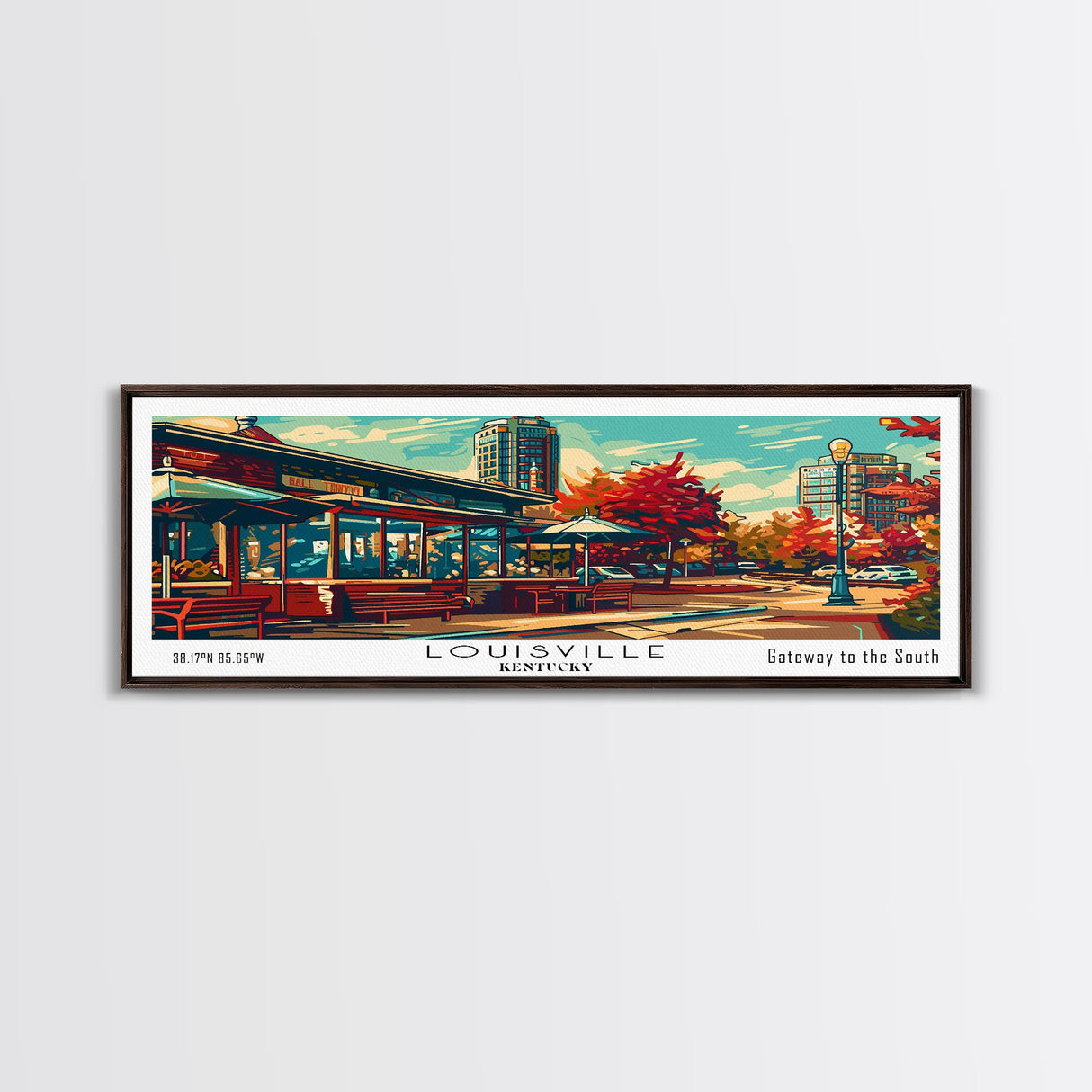 Louisville Kentucky Panoramic Wall Art, Mid Century Modern Framed Canvas Print, Retro Pop Art Travel Poster, Home Decor