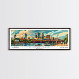 Minneapolis Minnesota Panoramic Wall Art, Mid Century Modern Framed Canvas Print, Retro Pop Art Travel Poster, Home Decor