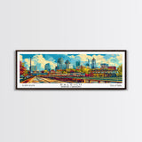 Raleigh North Carolina Panoramic Painting, Mid Century Modern Framed Canvas Print, Pop Art Wall Hanging, Retro Travel Poster