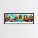 Spokane Washington Panoramic Painting, Mid Century Modern Framed Canvas Print, Retro Pop Art Travel Poster, Wall Decor, Office Art