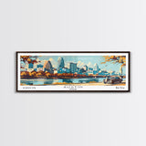 Austin Texas Panoramic Painting, Mid Century Modern Framed Canvas Print, Retro Pop Art Travel Poster, Wall Art, Home Decor, Office Art, Gift Idea