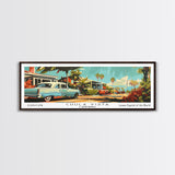 Chula Vista California Panoramic Painting, Mid Century Modern Framed Canvas Print, Retro Pop Art Travel Poster, Wall Decor, Office Art