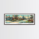 Fresno California Panoramic Wall Art, Retro Pop Art Framed Canvas Print, Mid Century Modern Travel Poster, Living Room Decor, Wall Hanging, Office Art