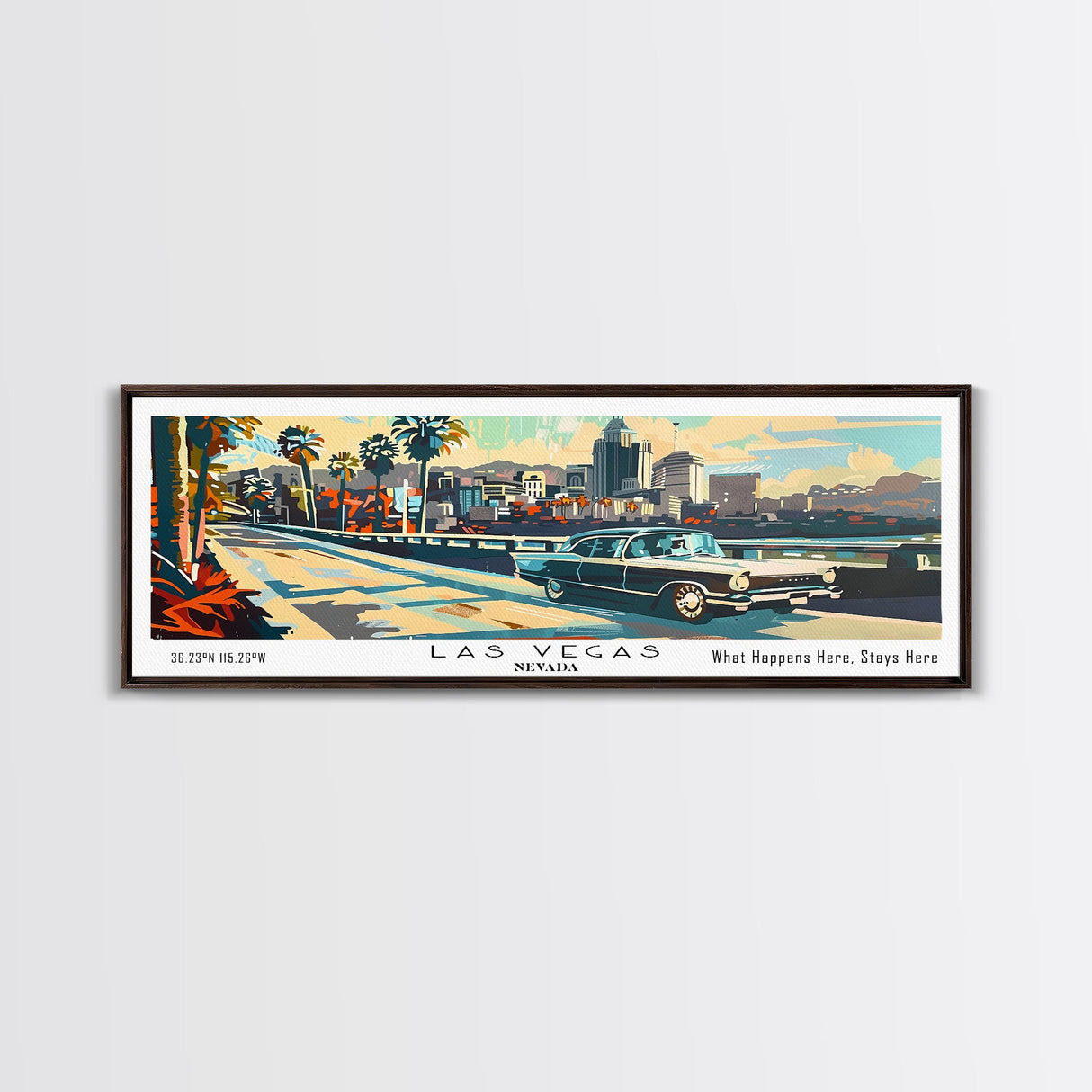 Las Vegas Nevada Panoramic Wall Art, Mid Century Modern Framed Canvas Print, Retro Pop Art Travel Poster, Home Decor, Office Art, Living Room Wall Hanging