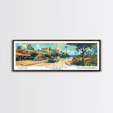 Modesto California Panoramic Wall Art, Mid Century Modern Framed Canvas Print, Retro Pop Art Travel Poster, Home Decor, Office Art, Living Room Wall Hanging, Gift Idea