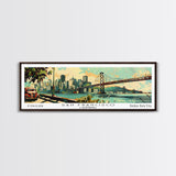 San Francisco California Panoramic Painting, Mid Century Modern Framed Canvas Print, Retro Pop Art Travel Poster, Living Room and Office Wall Art