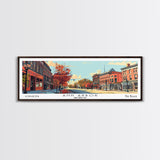 Ann Arbor Michigan Panoramic Painting, Mid Century Modern Framed Canvas Print, Retro Pop Art Travel Poster, Office Art, City Print