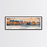 Cambridge Massachusetts Panoramic Painting, Mid Century Modern Framed Canvas Print, Retro Pop Art Travel Poster, Home Decor, City Print