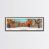 Cambridge Massachusetts Panoramic Painting, Mid Century Modern Framed Canvas Print, Retro Pop Art Travel Poster, Home Decor, City Print