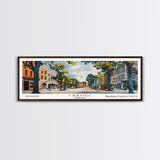 Carmel Indiana Panoramic Painting, Mid Century Modern Framed Canvas Print, Retro Pop Art Travel Poster, Home Decor, City Art