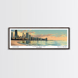 Chicago Florida Panoramic Painting, Mid Century Modern Framed Canvas Print, Retro Pop Art Travel Poster, Living Room Wall Art, City Art