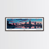 Cleveland Ohio Panoramic Painting, Mid Century Modern Framed Canvas Print, Retro Pop Art Travel Poster, City Wall Art, Office Decor