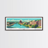 Davenport Iowa Panoramic Wall Art, Mid Century Modern Framed Canvas Print, Retro Pop Art Travel Poster, City Art Gift, Home Decor