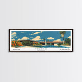 Fresno California Panoramic Painting, Mid Century Modern Framed Canvas Print, Retro Pop Art Travel Poster, Living Room Wall Art