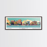 Hampton Virginia Panoramic Painting, Mid Century Modern Framed Canvas Print, Retro Pop Art Travel Poster, Office Wall Decor