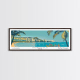 Honolulu Hawaii Panoramic Painting, Mid Century Modern Framed Canvas Print, Retro Pop Art Travel Poster, Home Wall Decor