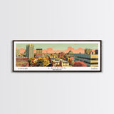 Lansing Michigan Panoramic Wall Art, Mid Century Modern Framed Canvas Print, Retro Pop Art Travel Poster, Living Room Decor