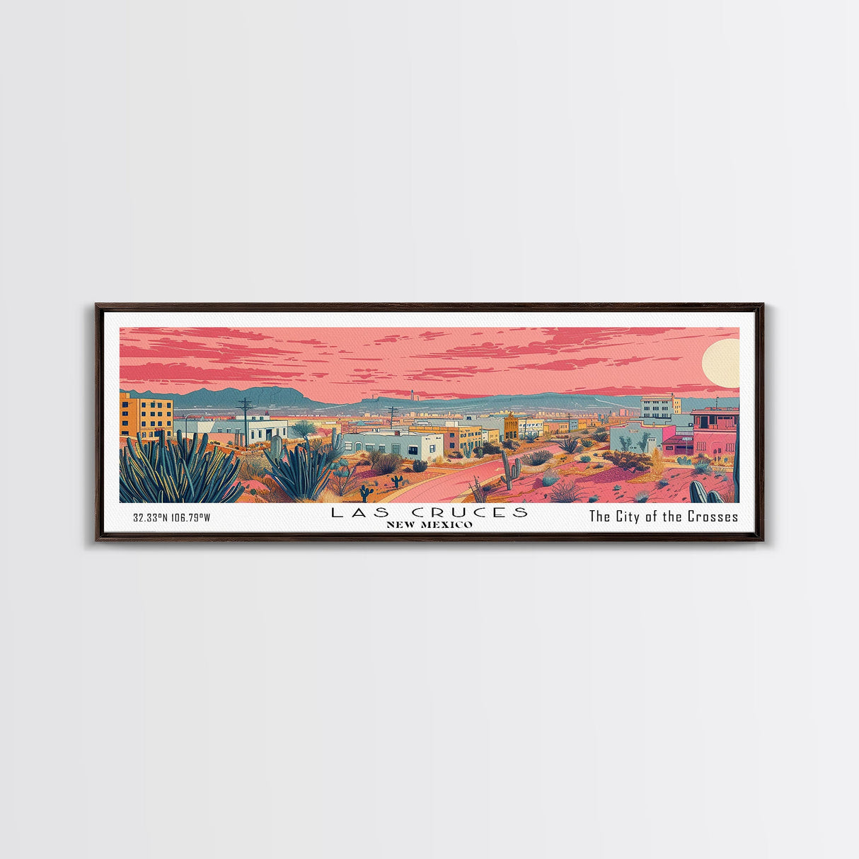 Las Cruces New Mexico Panoramic Wall Art, Mid Century Modern Framed Canvas Print, Retro Pop Art Travel Poster, Home Wall Art