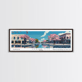 League City Texas Panoramic Painting, Mid Century Modern Framed Canvas Print, Retro Pop Art Travel Poster, Home Decor